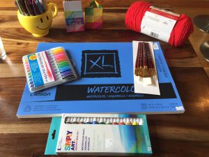 Art supplies used for Joan Jakel art retreat